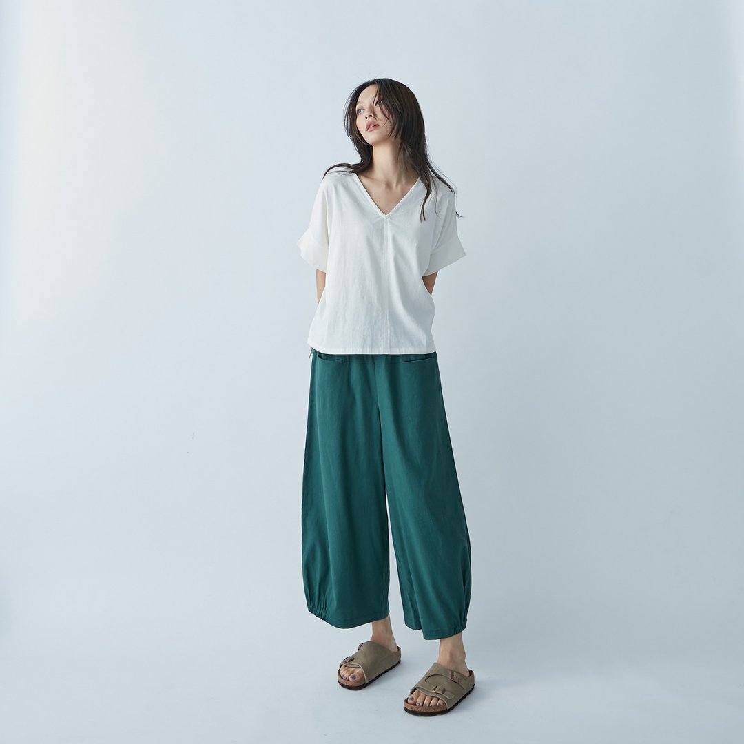 直筒缩口裤 - 翡翠绿 - 女装长裤 - 棉．麻 绿色