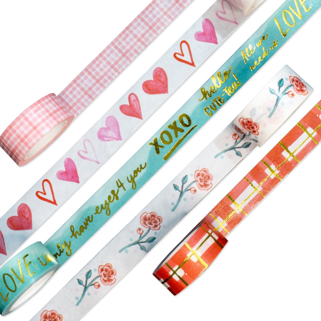 Simple Love Washi Tapes (Set of 5 rolls) - 纸胶带 - 纸 多色