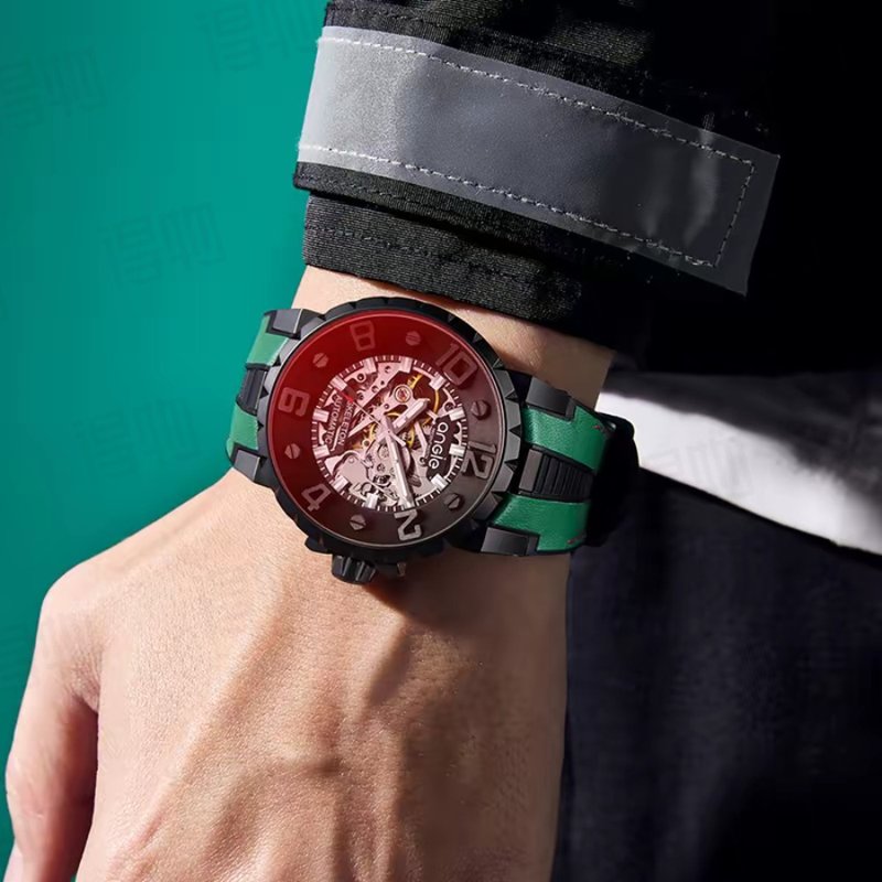 镂空律动 绿硅胶带 炫彩表镜 雾砂黑 - 男表/中性表 - 不锈钢 