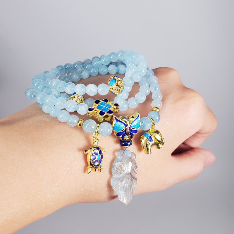 海蓝宝 金鱼 大象 龟 蝴蝶 智慧 108手串 念珠 5.6mm 单品 礼物 - 手链/手环 - 宝石 蓝色