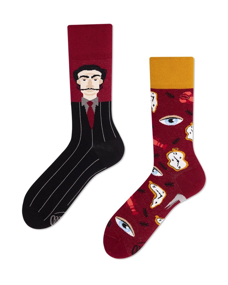 传奇艺术家萨尔瓦多达利 -不对称袜 - 袜子 - 棉．麻 红色