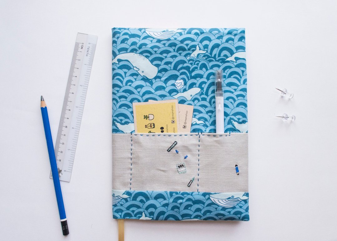 Whale of a Time - A5 fabric bookcover - 笔记本/手帐 - 棉 多色