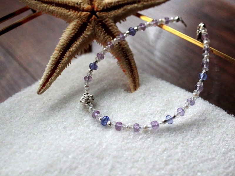 Journal 星砂糖罐-霂烟 / 天然丹泉石、紫水晶、月光石、珍珠纯银手链 - 手链/手环 - 宝石 