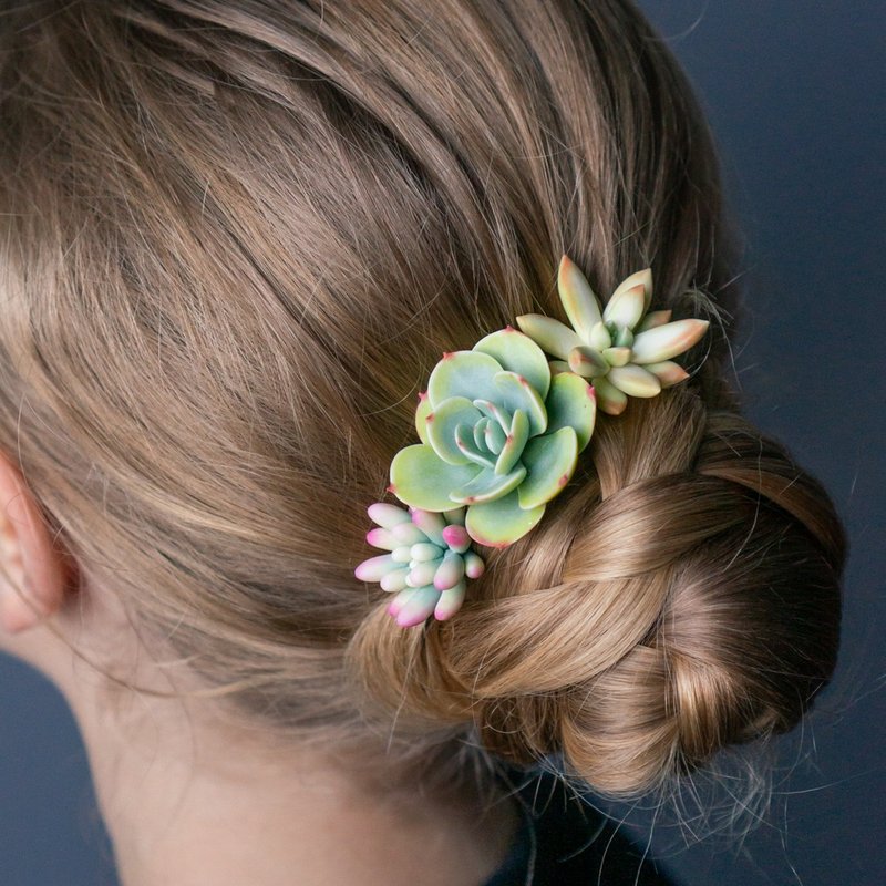 'Peach Pride' 拟石莲发簪组 - 发饰 - 其他材质 绿色