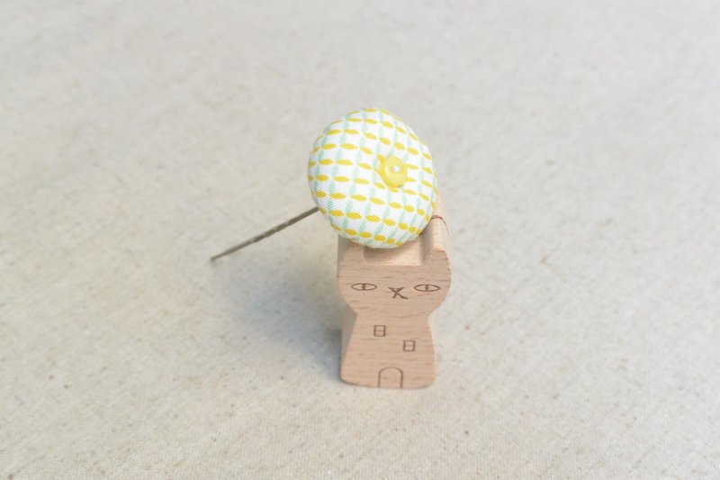 泡泡发簪 - 黄绿格 - 发饰 - 棉．麻 黄色