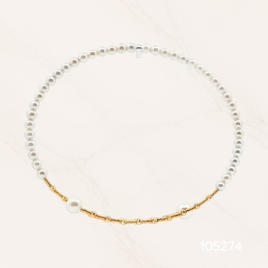 【柔美之环】18K黄金淡水珍珠手镯 | 3mm & 4.5mm圆珠设计 - 手链/手环 - 珍珠 白色