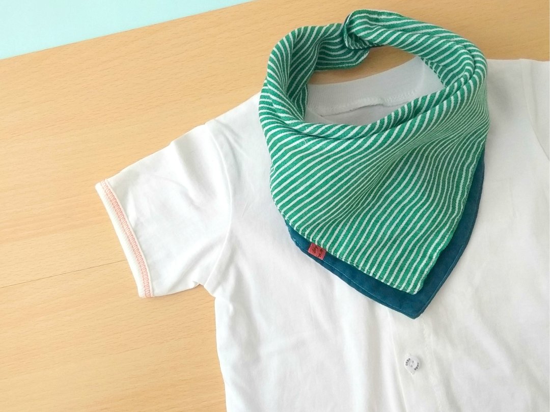 Baby Bib, Reversible Bandana Bib, Japanese Double Gauze Cotton, Green - 围嘴/口水巾 - 棉 绿色
