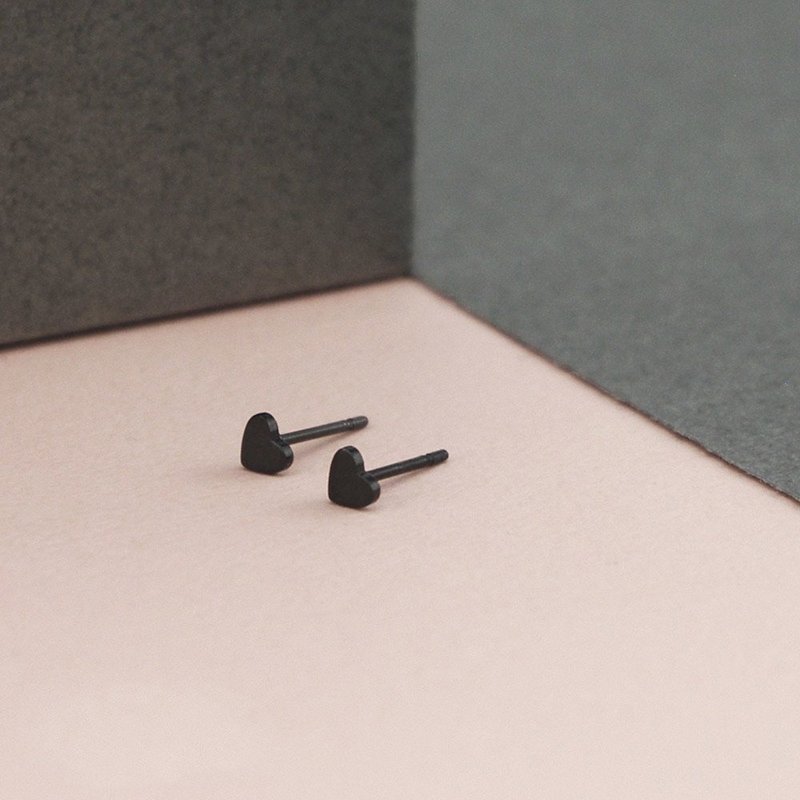 超迷你小心钢耳环 - 黑色 银色 - 耳环/耳夹 - 不锈钢 黑色