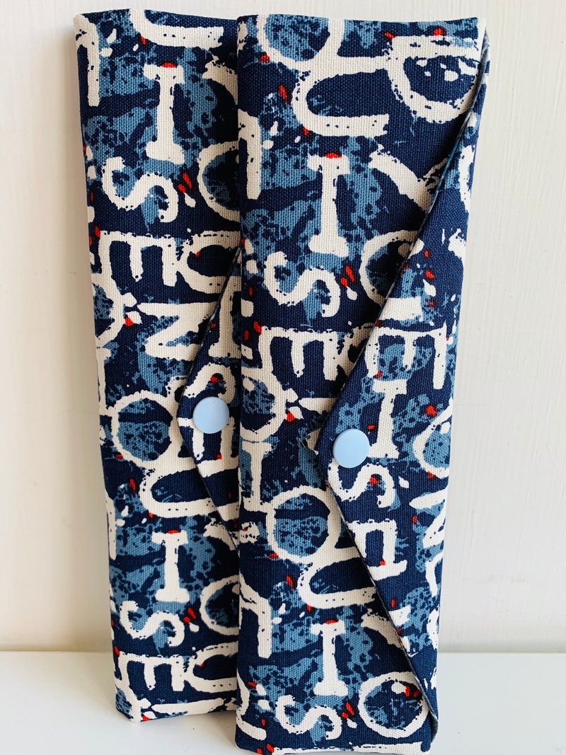 文青风环保筷袋  美式狂潮 斑驳蓝  手作餐具袋.交换礼物. - 化妆包/杂物包 - 棉．麻 蓝色