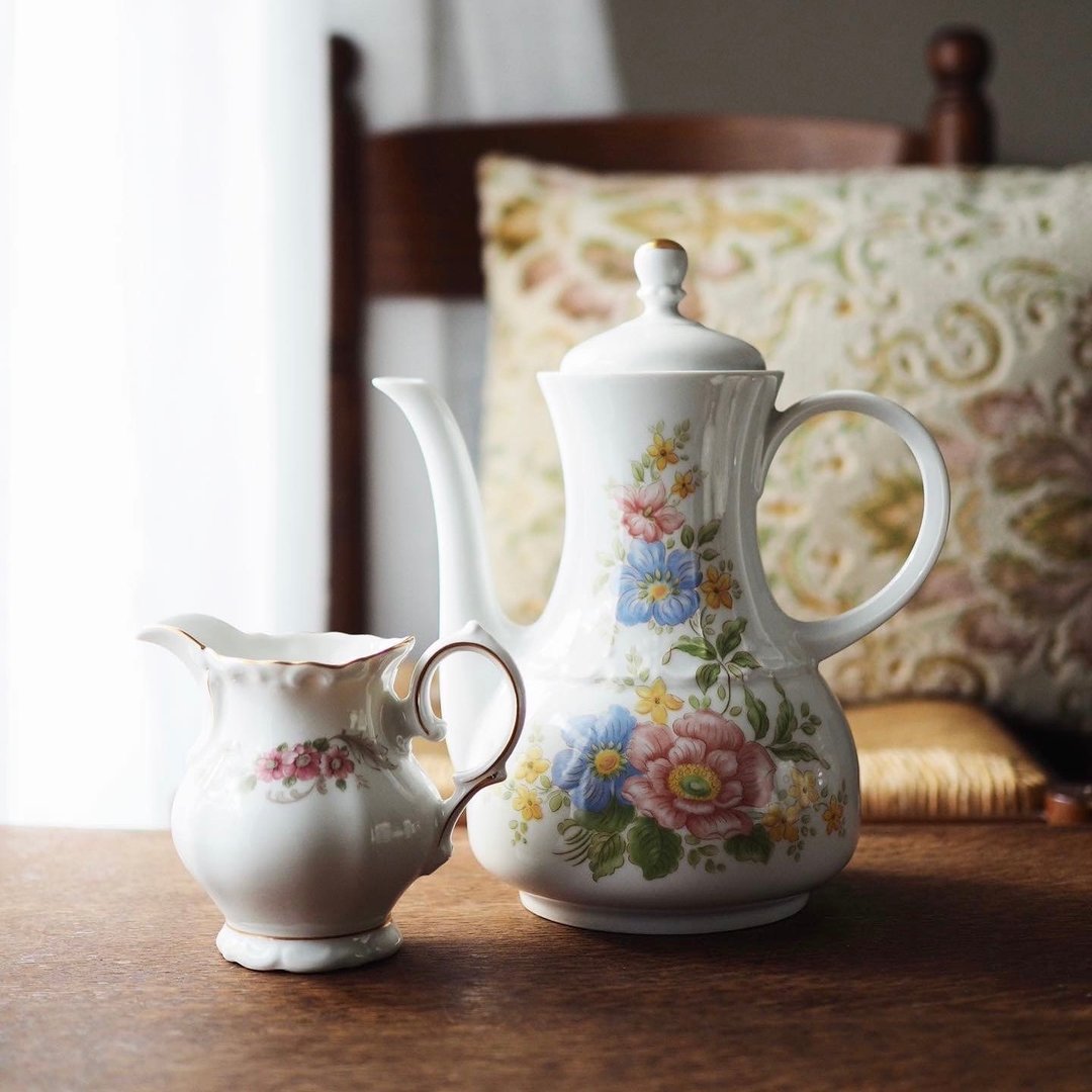 1970年德国 复古瓷器2件套装 / 茶壶和牛奶壶 - 茶具/茶杯 - 陶 