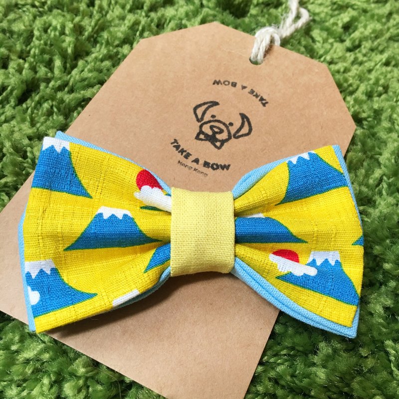 日出富士双层宠物煲呔颈圈 - 手作猫咪狗狗领结项圈 - 项圈/牵绳 - 棉．麻 黄色