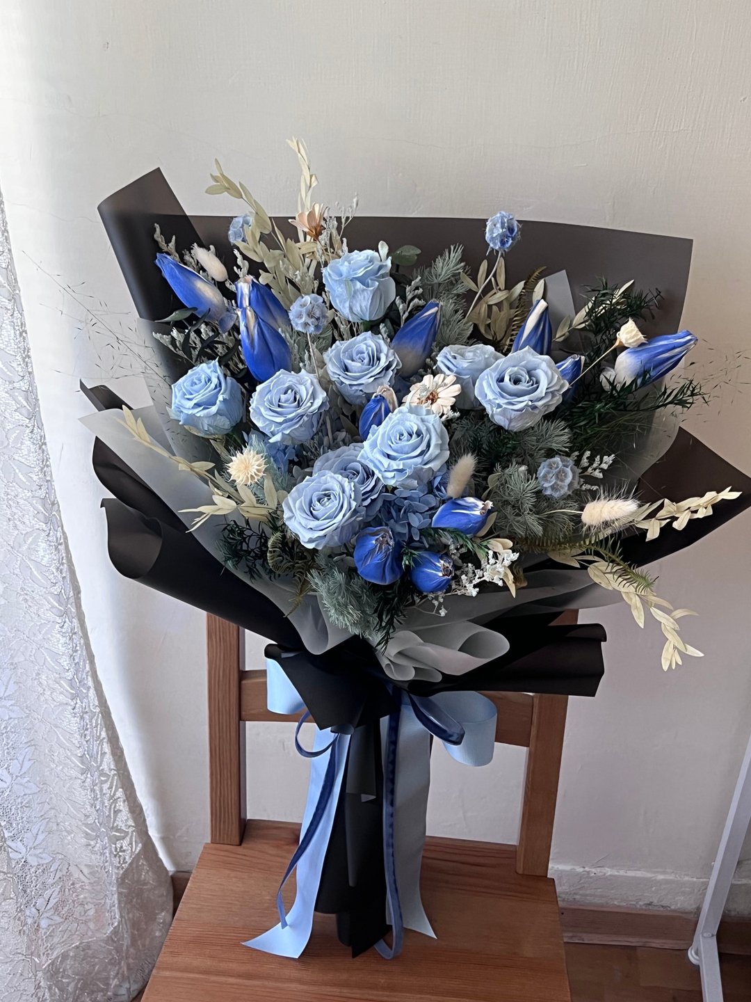 巨型永生花束 蓝玫瑰永生花 蓝色花束 干燥永生花 告白花 求婚 - 干燥花/捧花 - 植物．花 蓝色