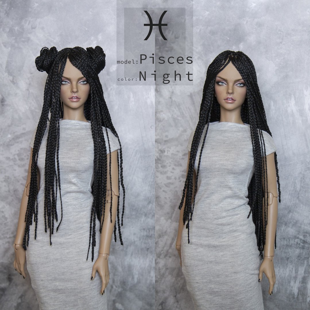 Wig - Pisces - Night (zizi braids) BJD SD head 8-9 - 玩具/玩偶 - 其他材质 黑色