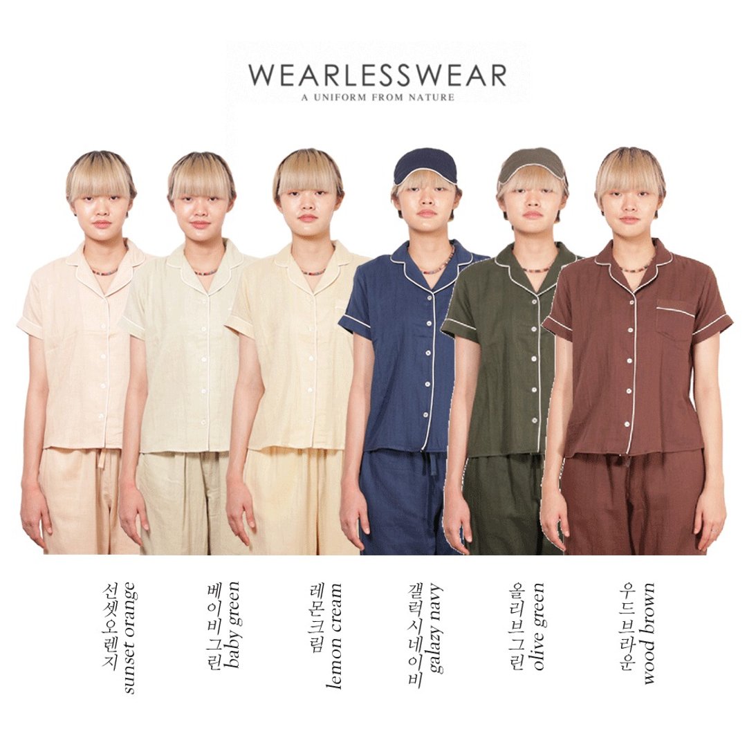 Short sleeve top - doubled layered gauzed cotton pajama BDSC loungewear - 女装衬衫 - 棉 多色