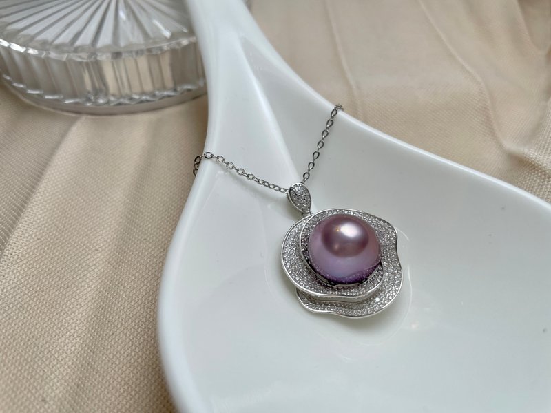 天然淡水珍珠 高品质 紫珍珠 满镶吊坠 赠项链 - 项链 - 珍珠 紫色