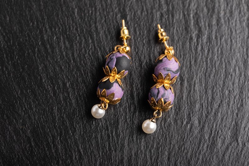 Polymer Clay Earrings  handmade | modern jewelry | simple jewelry - 耳环/耳夹 - 塑料 紫色