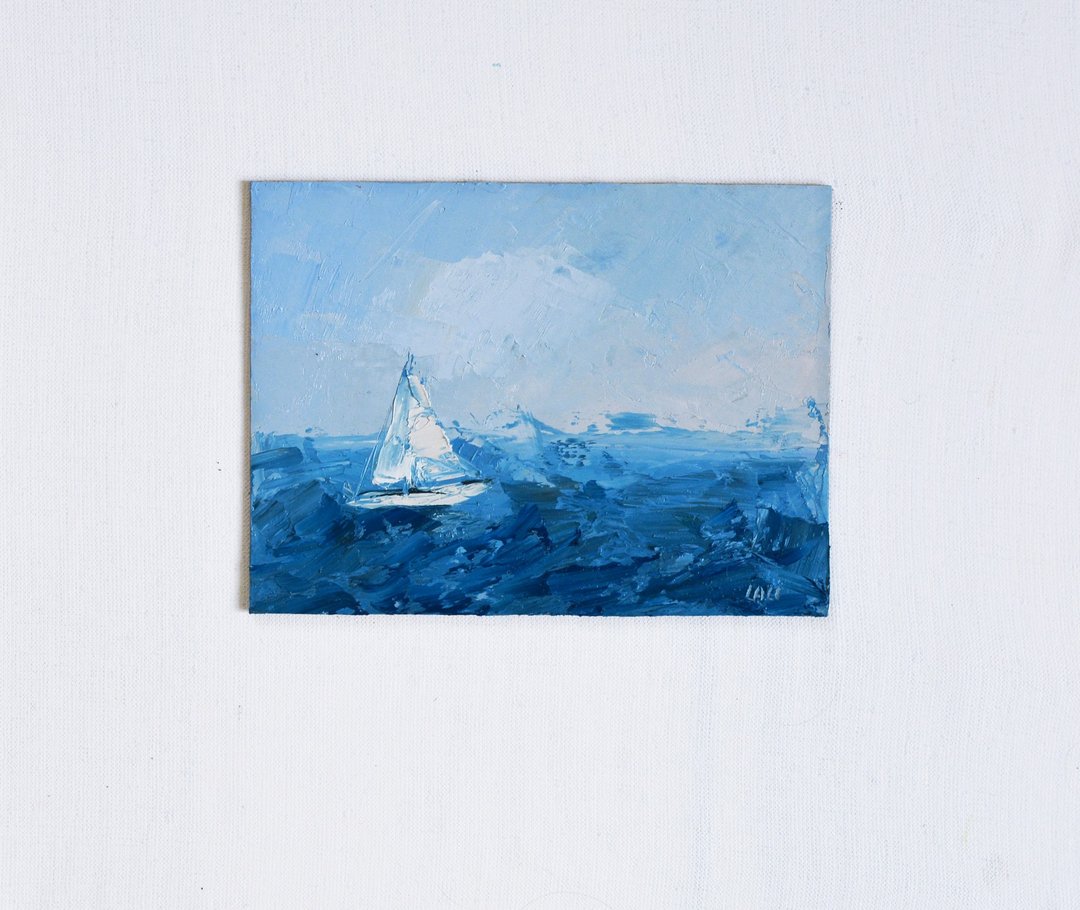 帆船画 海边画 原创艺术 油画 海景艺术 海 - 海报/装饰画/版画 - 其他材质 蓝色