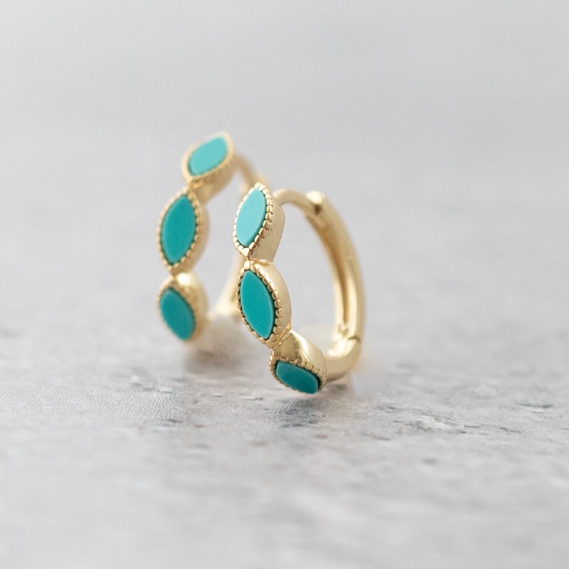 天然土耳其石 马目型圈圈耳环 抗过敏 18K 金层 naotjewelry - 耳环/耳夹 - 其他金属 金色