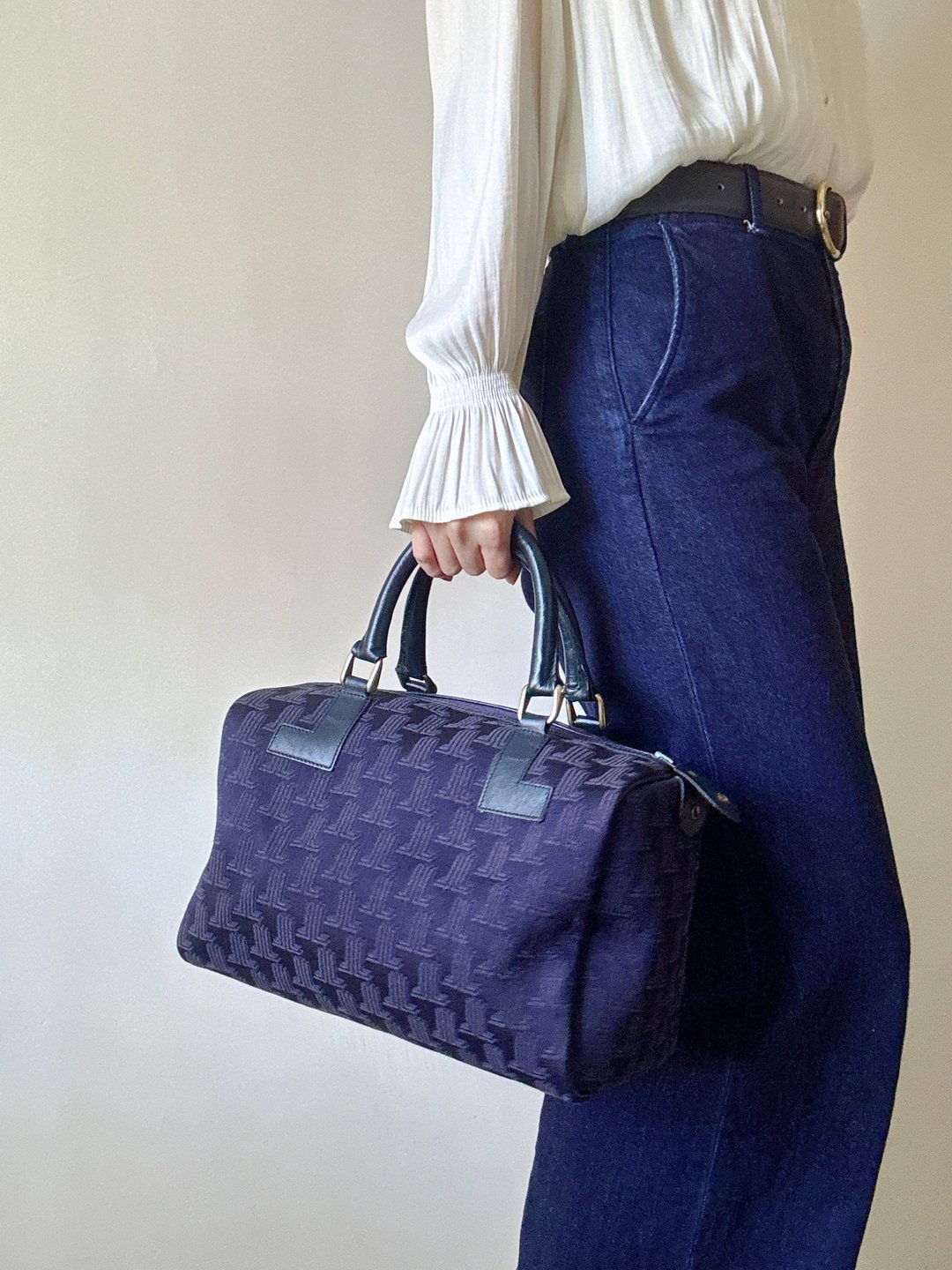 中古名牌 Lanvin 浪帆 波士顿 手提包 法国制造 旅行包 - 手提包/手提袋 - 棉 蓝色
