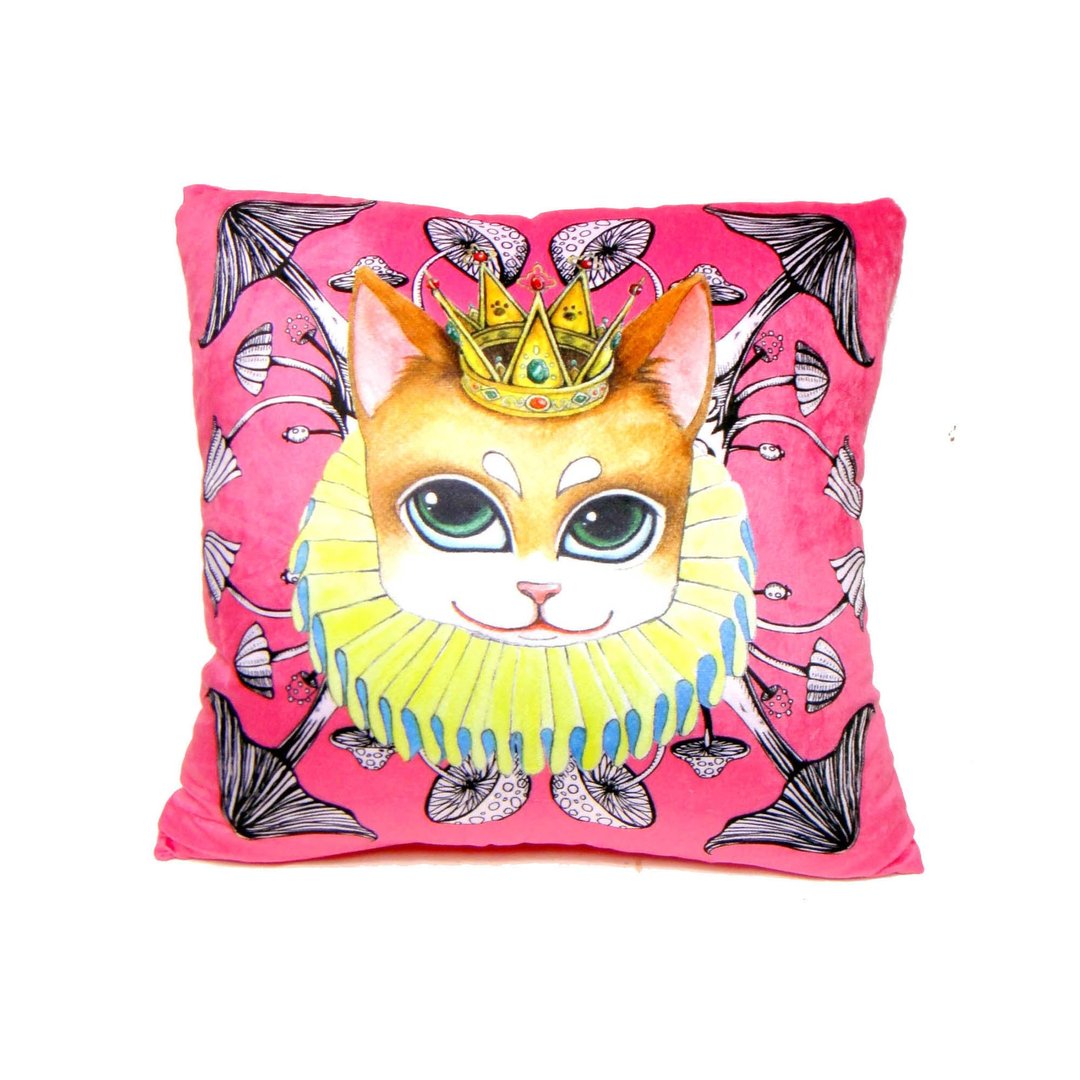 Gookaso 原创绘本设计创作 猫咪国王 卡通丝绒质印花抱枕 45x45cm - 枕头/抱枕 - 聚酯纤维 多色