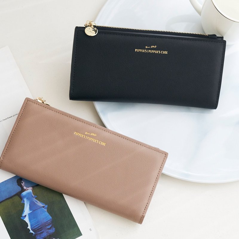 GOLD 牛皮拉链薄长夹 - 摩卡棕/奶霜绿/烟熏黑 - 皮夹/钱包 - 真皮 多色