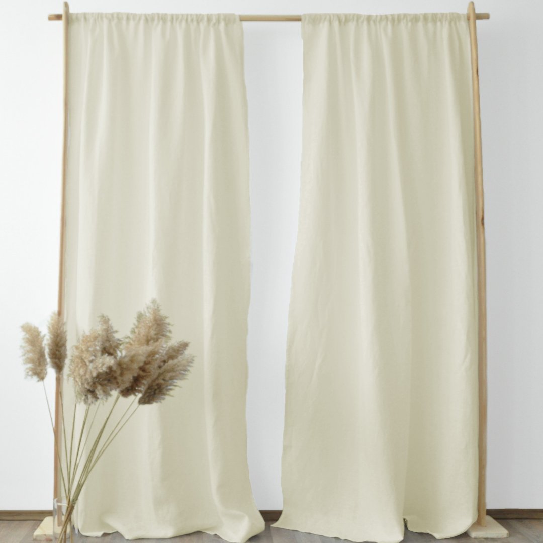 Ivory regular and blackout linen curtains / Custom curtains / 2 panels - 门帘/门牌 - 亚麻 黄色