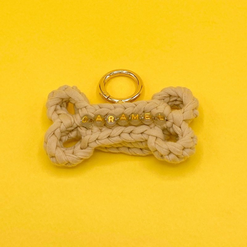 焦糖色针织骨头造型宠物名牌 - 项圈/牵绳 - 聚酯纤维 金色