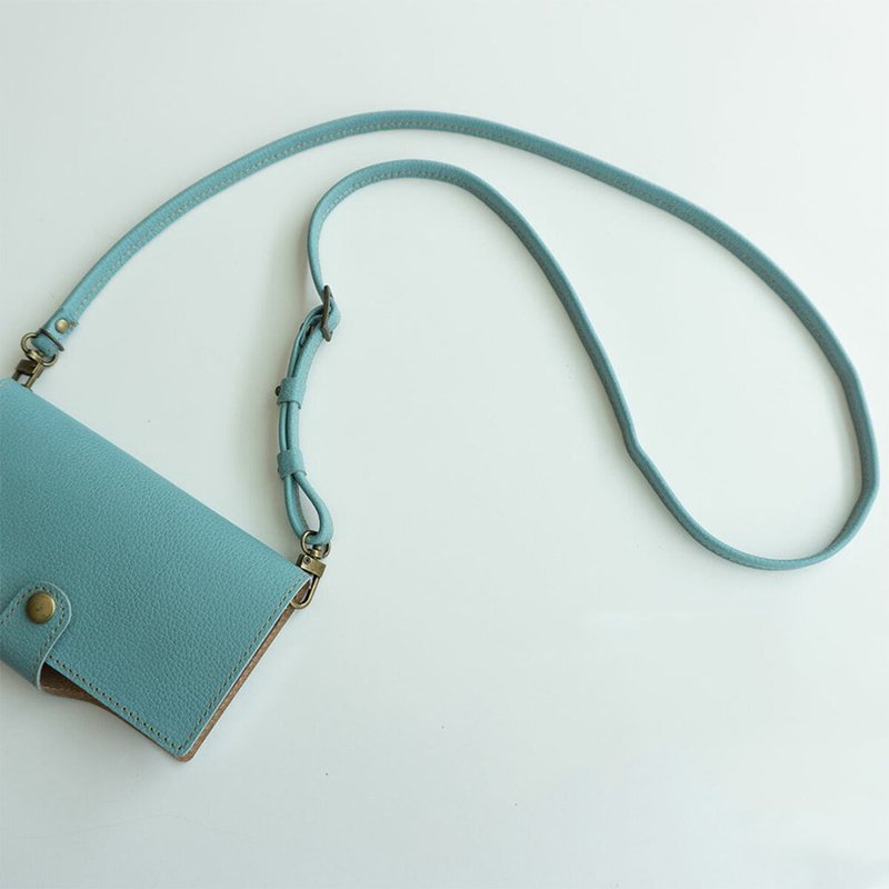2way Long Strap [Shrink Leather] Beige Neck Strap Mother's Day FS06K - 手机配件 - 真皮 蓝色