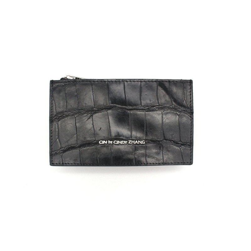 黑色鳄鱼皮拉链短钱夹 - 皮夹/钱包 - 真皮 黑色