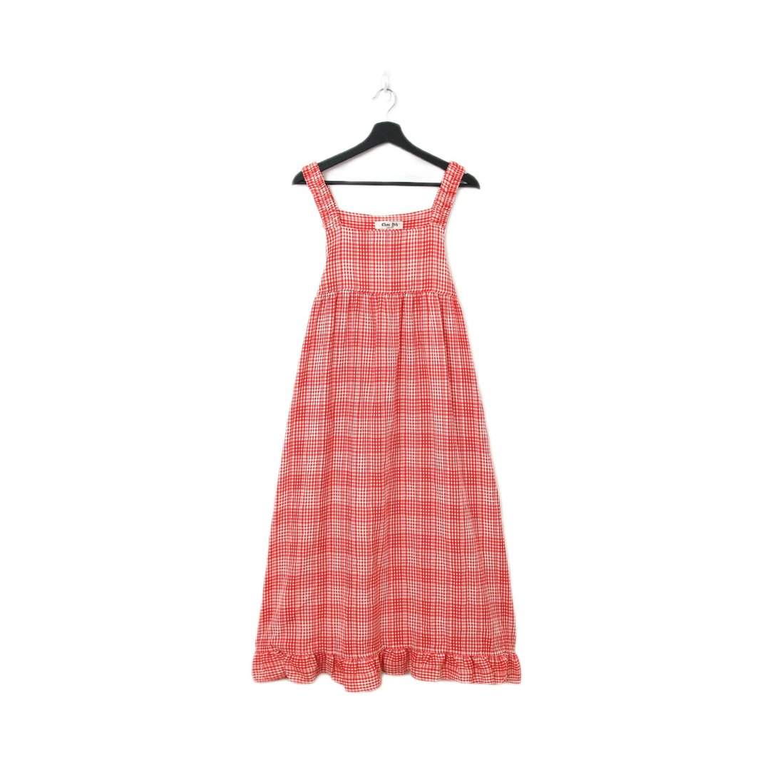 Back to Green-复古长洋装 细肩带 红格纹 Ls-11//vintage dress - 洋装/连衣裙 - 棉 