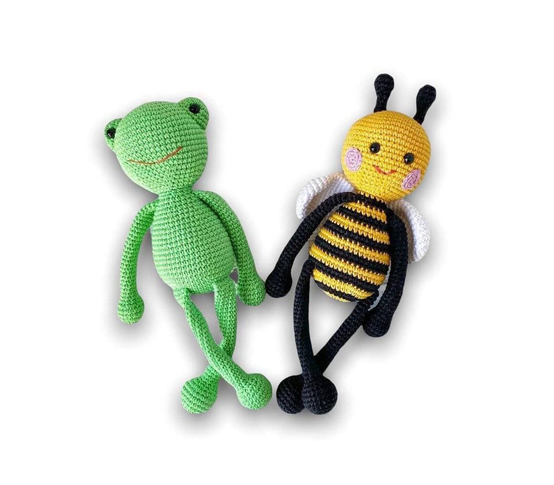 Crochet amigurumi patterns bee, frog, pdf tutorial, amigurumi summer pattern - 编织/刺绣/羊毛毡/裁缝 - 绣线 多色