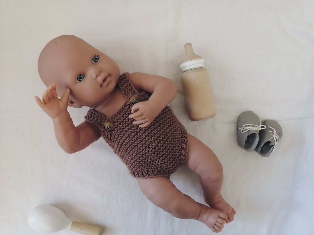 Knitted romper for Miniland 40 cm doll / Knitted doll clothes - 玩具/玩偶 - 羊毛 粉红色