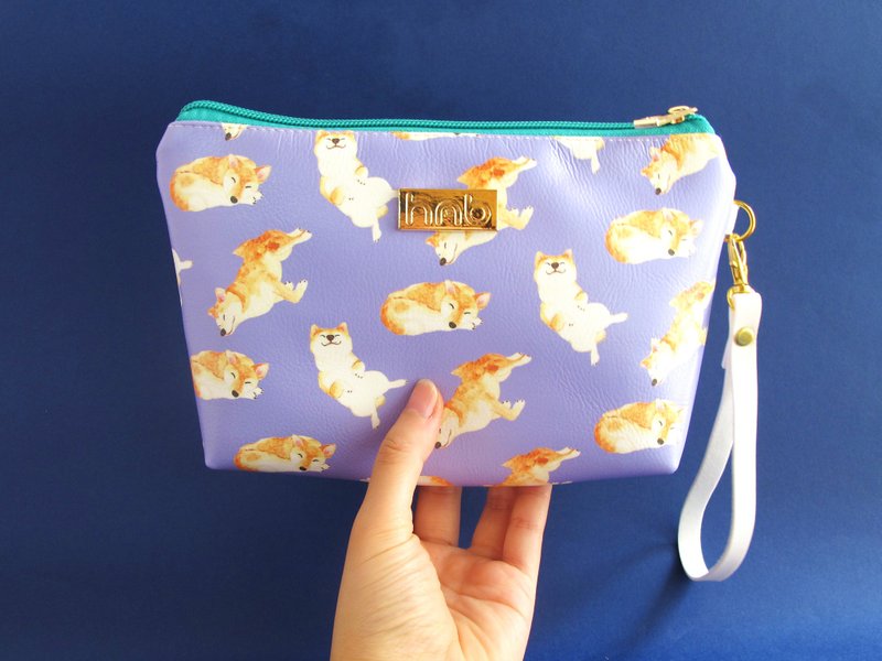 柴犬 小狗 化妆包 手拿包 零钱包 小钱包 随身小物包 杂物包 收纳包 - 手拿包 - 聚酯纤维 蓝色