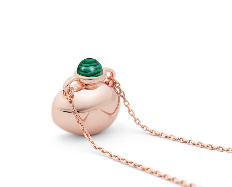 个性化刻字水瓶项链 孔雀石花瓶吊坠 925纯银安芙兰花瓶锁骨链 - 项链 - 纯银 绿色