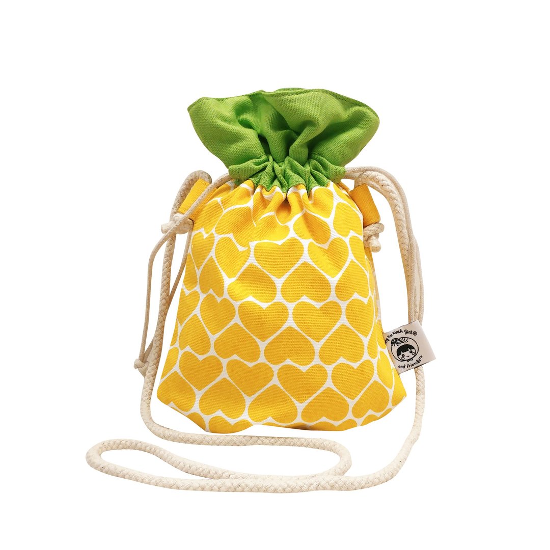 Ang Ku Kueh Girl's B.F.F. Drawstring Slingbag (Pineapple) 水果系列 凤梨 抽绳包包 - 束口袋双肩包 - 棉 黄色