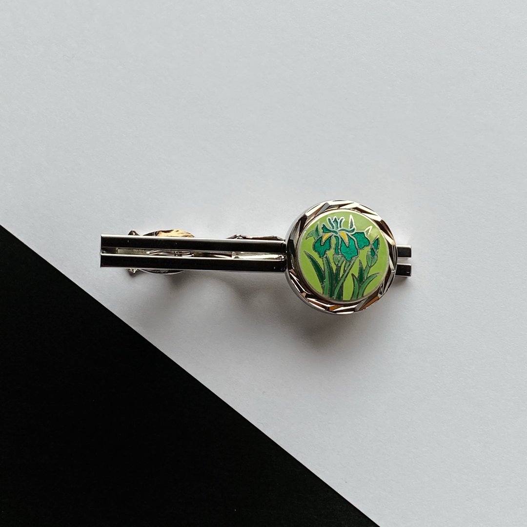 银燕子花【薄荷绿】七宝烧领带夹 纯银金属七宝烧 银质金属配件 - 领带/领带夹 - 银 绿色