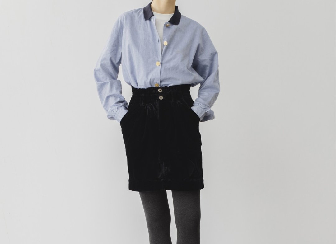 法式复古 绅士少女POLO领棉质长袖衬衫 - 女装衬衫 - 棉．麻 蓝色