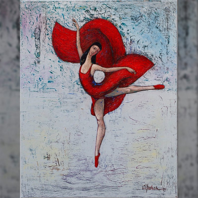 抽象艺术 布面压克力画 原画 穿红裙子的女人 - 海报/装饰画/版画 - 压克力 红色