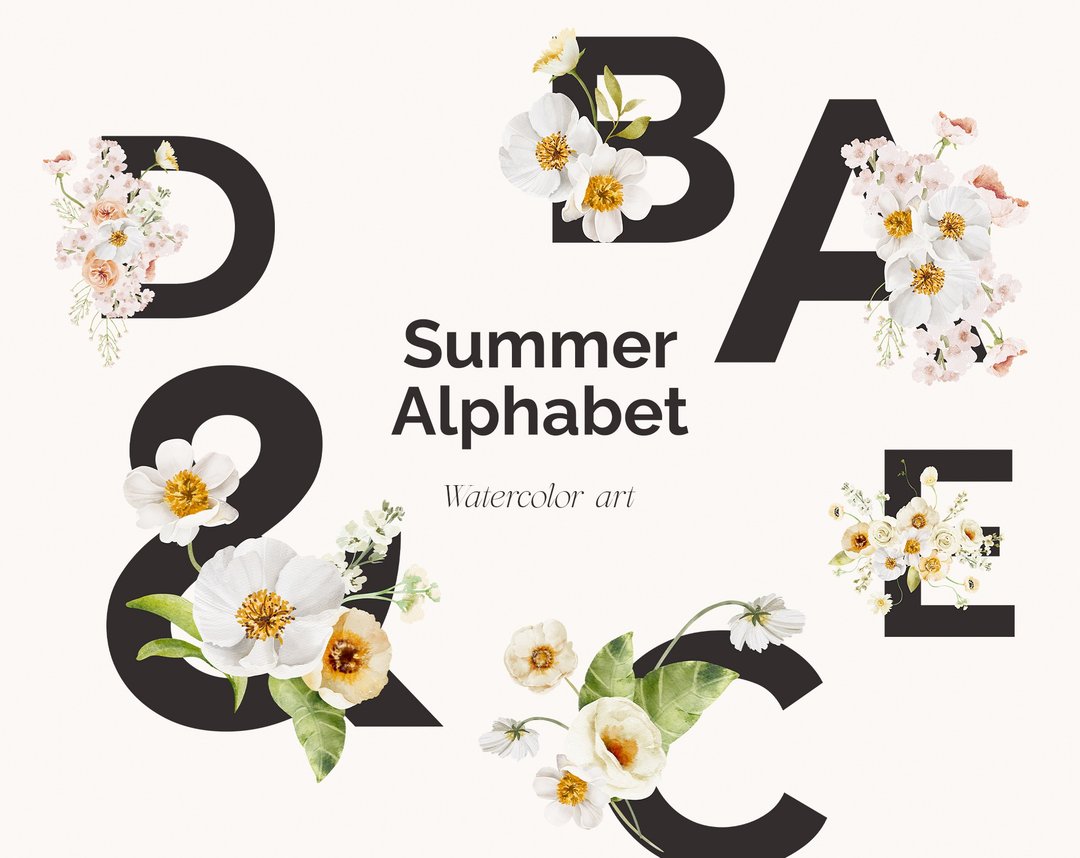 Summer Alphabet Digital Clipart, Watercolor Letters, Summer Floral Letters - 电子手绘真人画像/绘画/插画 - 其他材质 