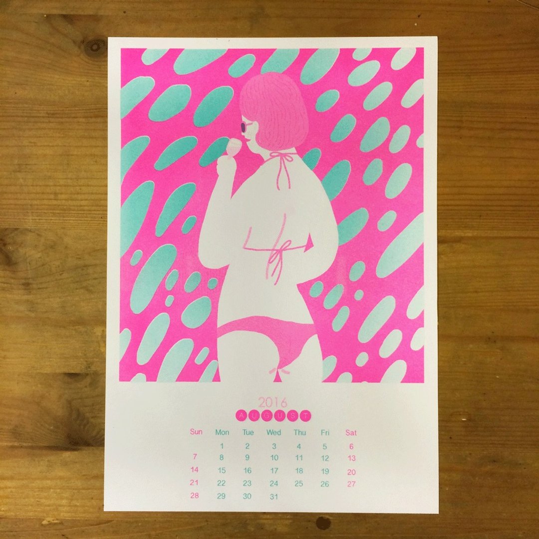 risograph 8月色彩实验 pink+mint 海报月历 - 海报/装饰画/版画 - 纸 白色