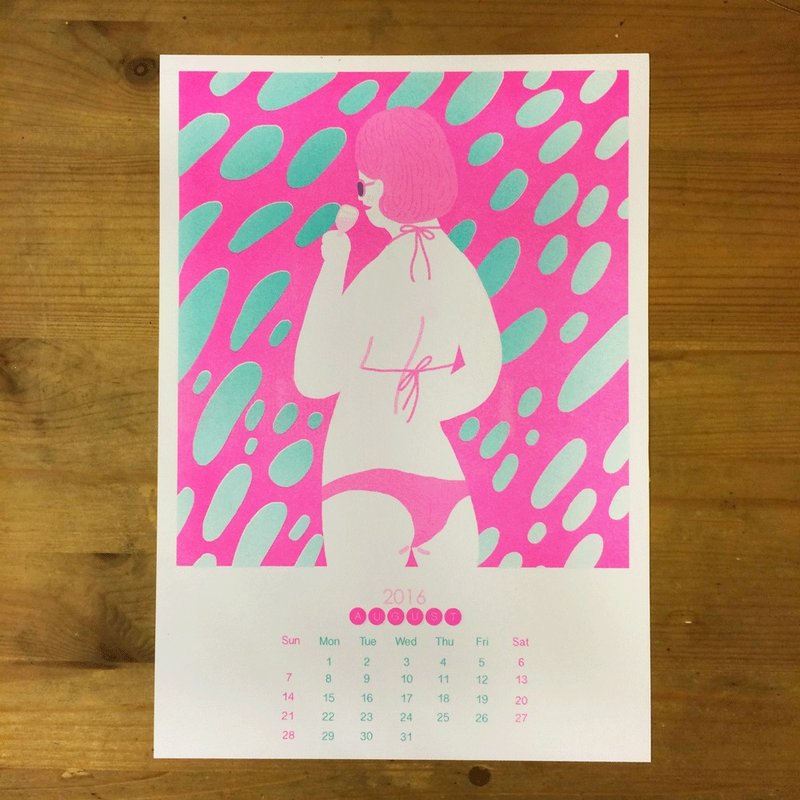risograph 8月色彩实验 pink+mint 海报月历 - 海报/装饰画/版画 - 纸 白色