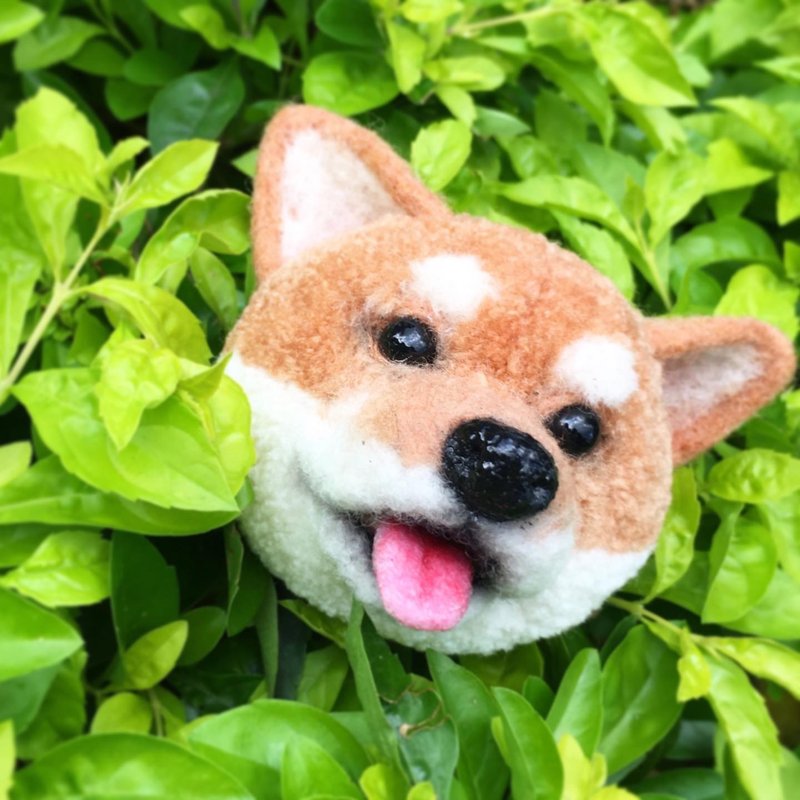 【羊乐多X羊毛毡】 动物ぽんぽん pompom 黄柴犬胸针 - 胸针 - 羊毛 橘色