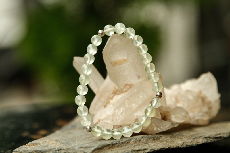 【手环系列】6.4mm葡萄石缀银珠手环 (欢迎定制) - 手链/手环 - 宝石 多色