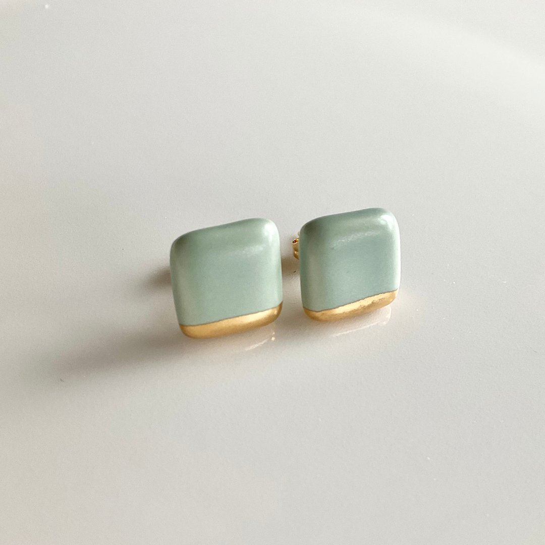 Earrings 思春期-2 - 耳环/耳夹 - 陶 绿色