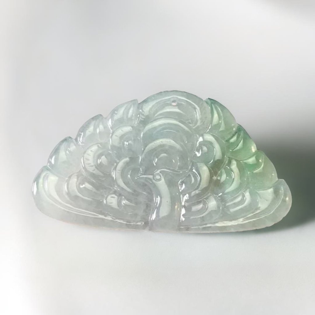 冰种飘绿花翡翠巧雕孔雀 | 天然缅甸玉A货翡翠 | 送礼 - 项链 - 玉石 多色