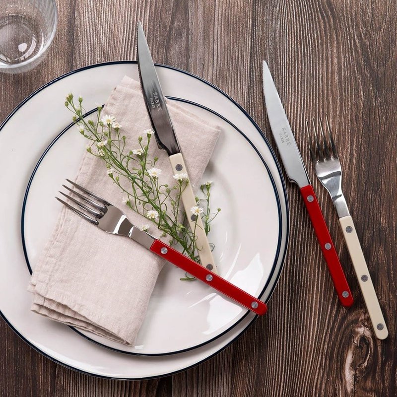 Sabre Paris-Bistrot复古酒馆-亮面不锈钢主餐汤匙-酒红 - 餐刀/叉/匙组合 - 其他金属 红色