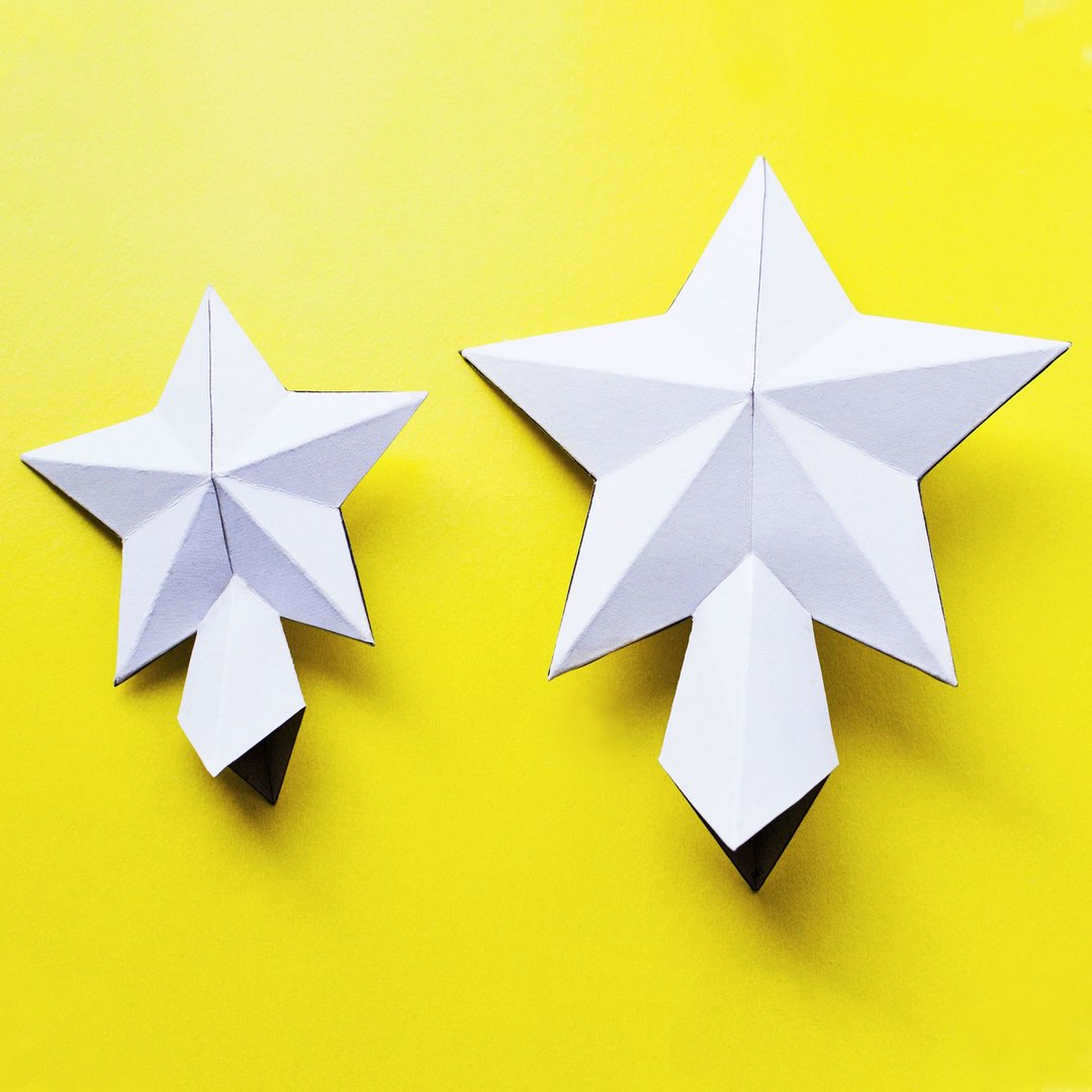 DIY Paper Star Tree Topper 3D Papercraft, Printable PDF template, 5 sizes - 手工艺教程/工具书 - 其他材质 