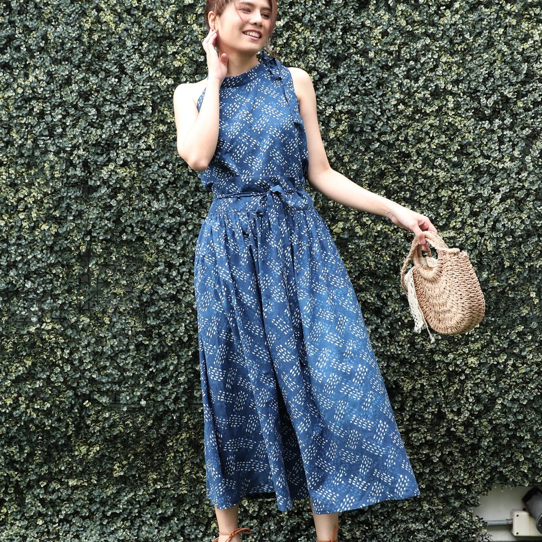 【Anniversary / Goody Bag】Set A.The matching cotton tops and maxi skirt - Blue - 裙子 - 棉 蓝色