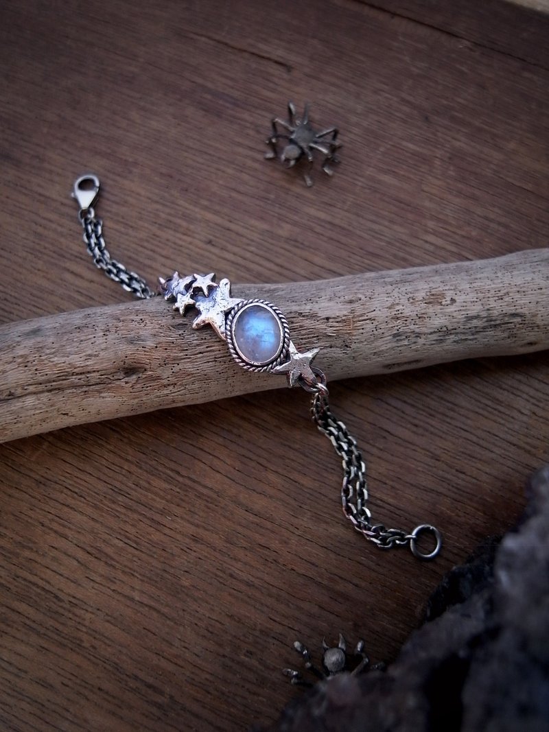 月夜星空  月光石星星银手链 - 手链/手环 - 银 银色