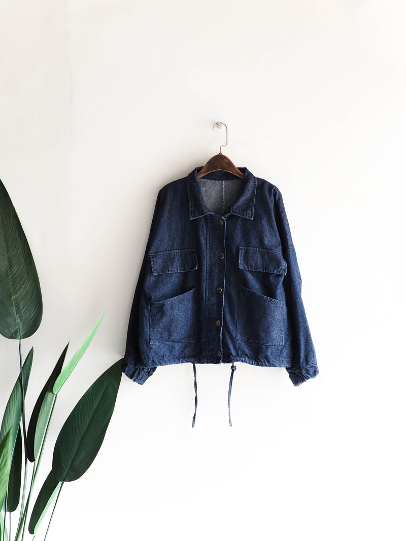 山口黑蓝工作版型青春手札 古董棉质丹宁衬衫上衣外套 oversize - 女装休闲/机能外套 - 棉．麻 蓝色